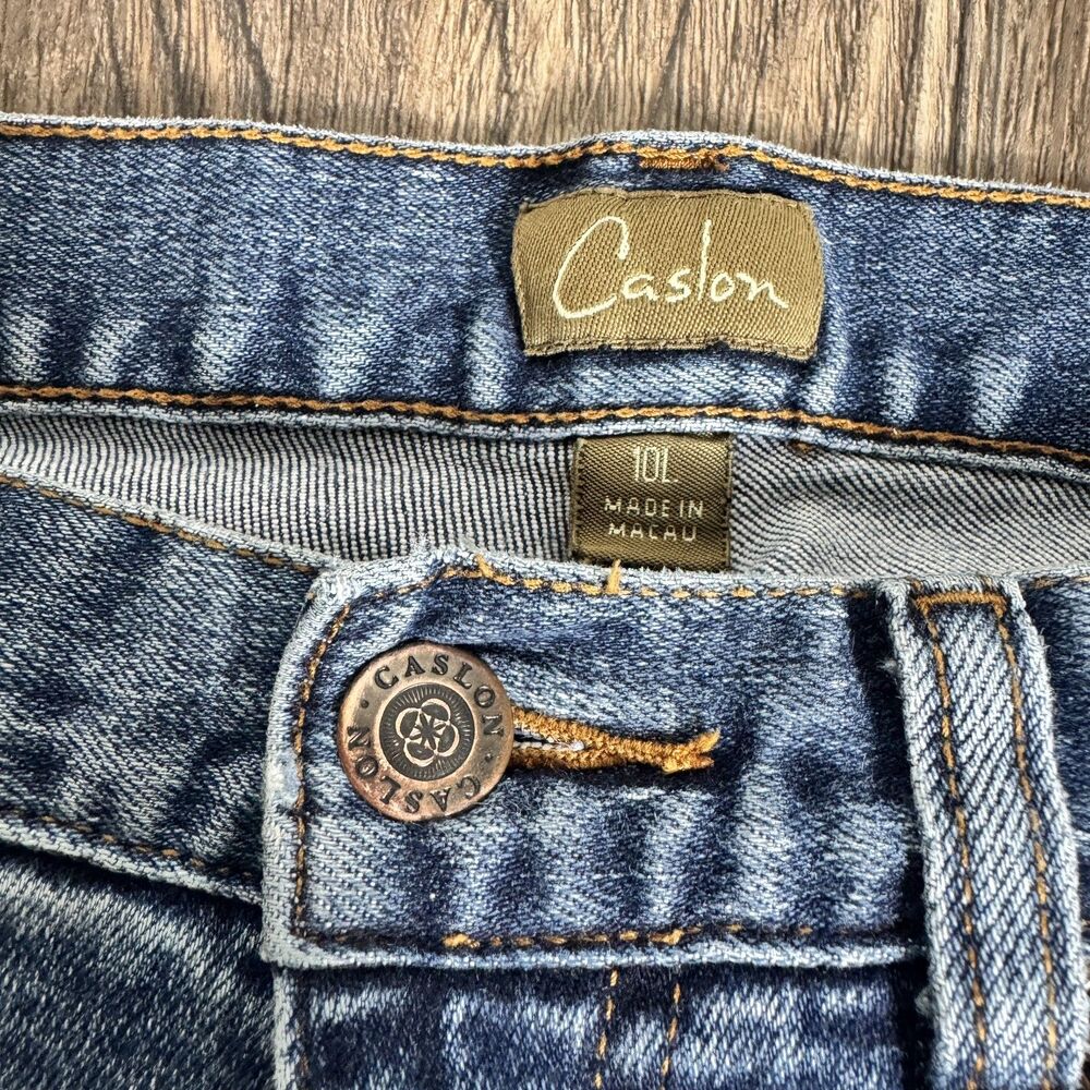 Caslon Blue Medium Denim Cotton High Rise Ankle Straight Leg Jeans Size 10L - Picture 2 of 8